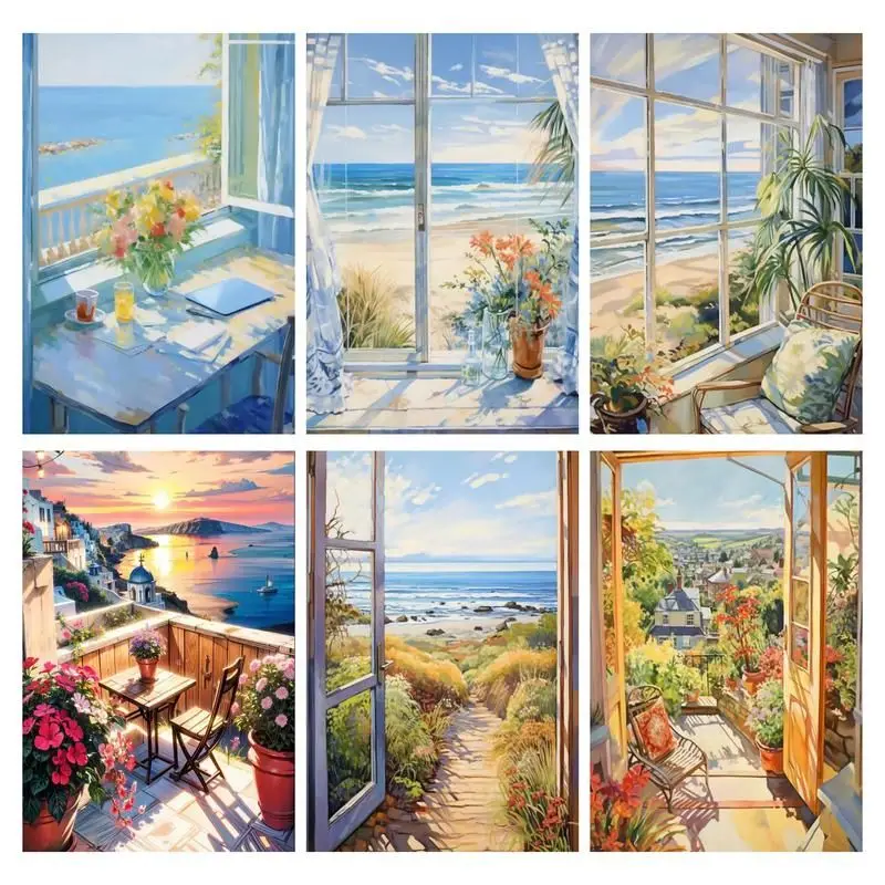 

CHENISTORY Coloring By Number Seaside Scenery HandPainted Art Gift DIY Drawing On Canvas Pictures By Number Kits Home Decor