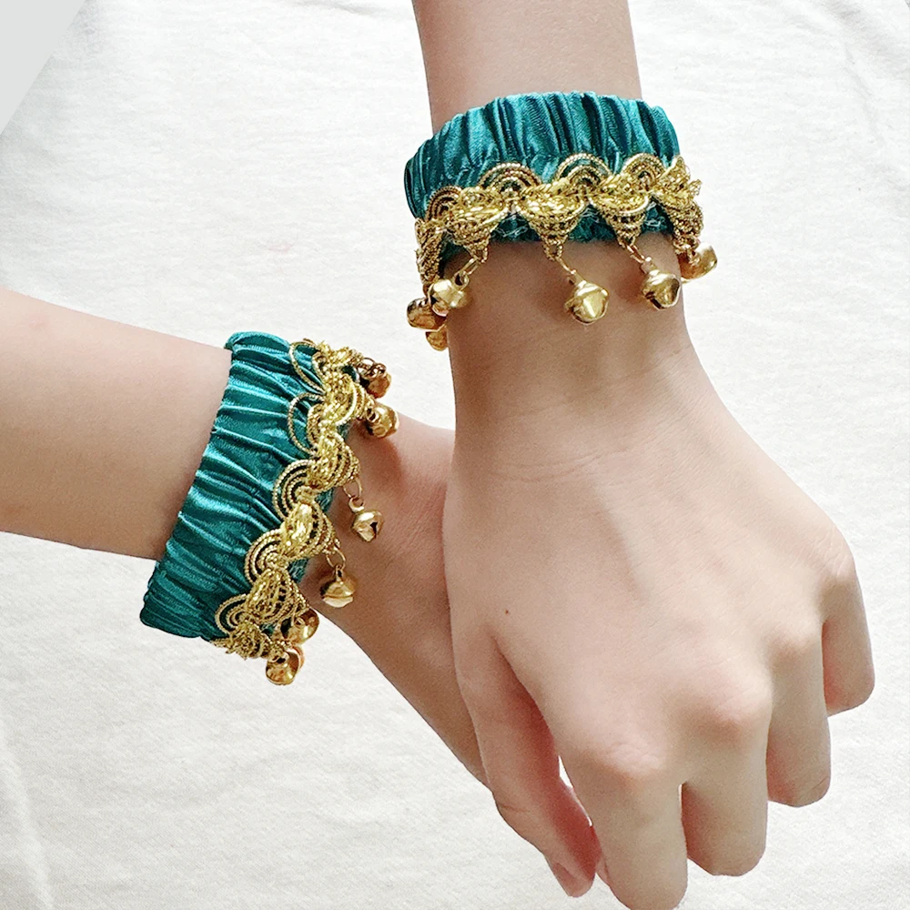 New Belly Dance Metal Coin Bracelets 1 Pair Belly Dancing Wrist Ankle Cuffs Bracelets Chiffon Gold Coin Belly Dance Accessories