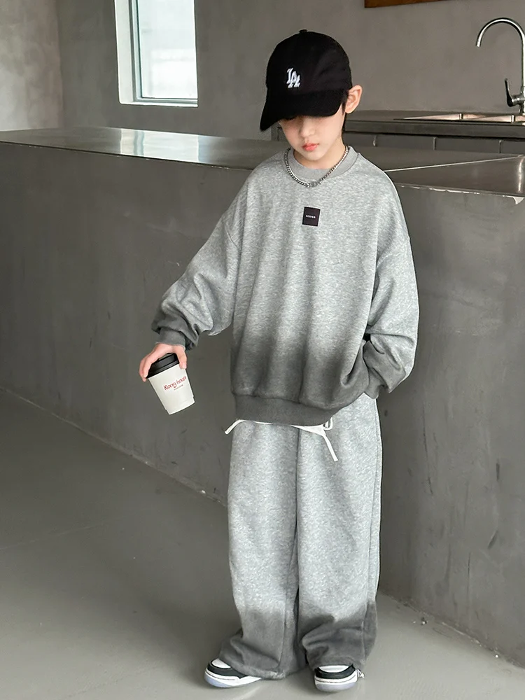 

Casual Sportswear Set for Boys Autumn Faion Korean Sle Lazy Sle Long Sve Cotton Blend Fabric Sweatirt And Pants