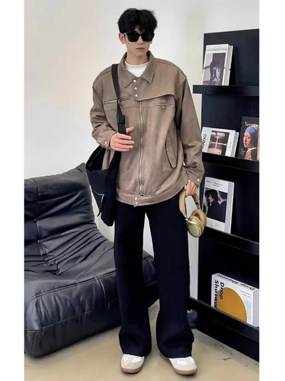

Khaki Suede Jaet Men's Spring Autumn Sle American High Street Deconstructed Design College Trendy Brand Haome Jaet