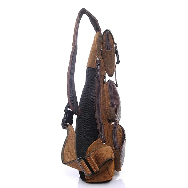 Men Cross body Sling Chest Backpack Bag Half Moon Riding Vintage Canvas Trend Travel Climb Hiking Male Shoulder Messenger Bags