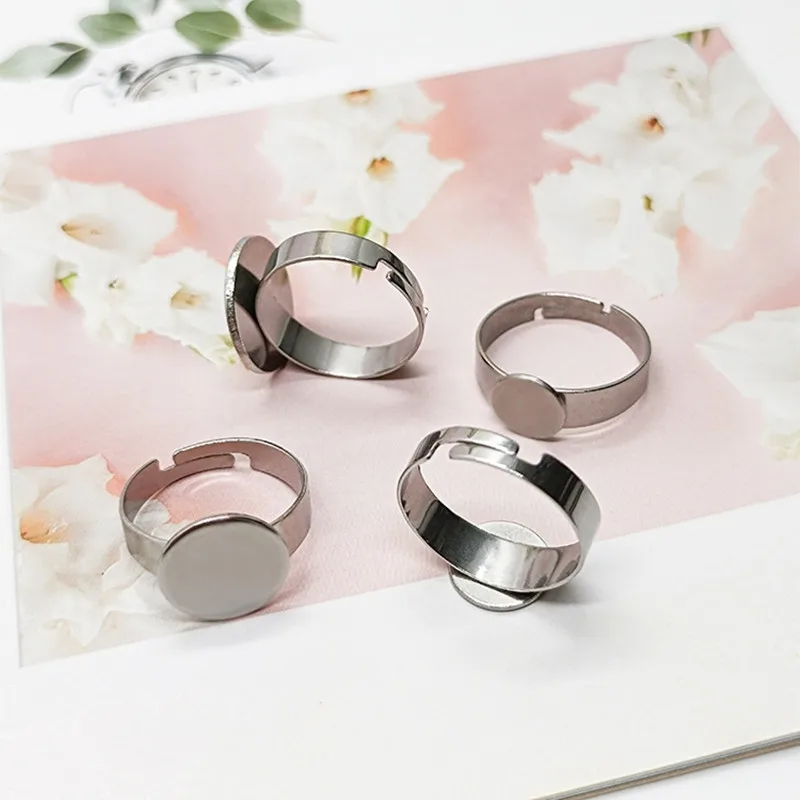 10PCs Stainless Steel Ring Setting Blank Flat Back Fit 8MM/10MM/12MM Gemstone Bottom Tray Jewelry Making Accessories Connector