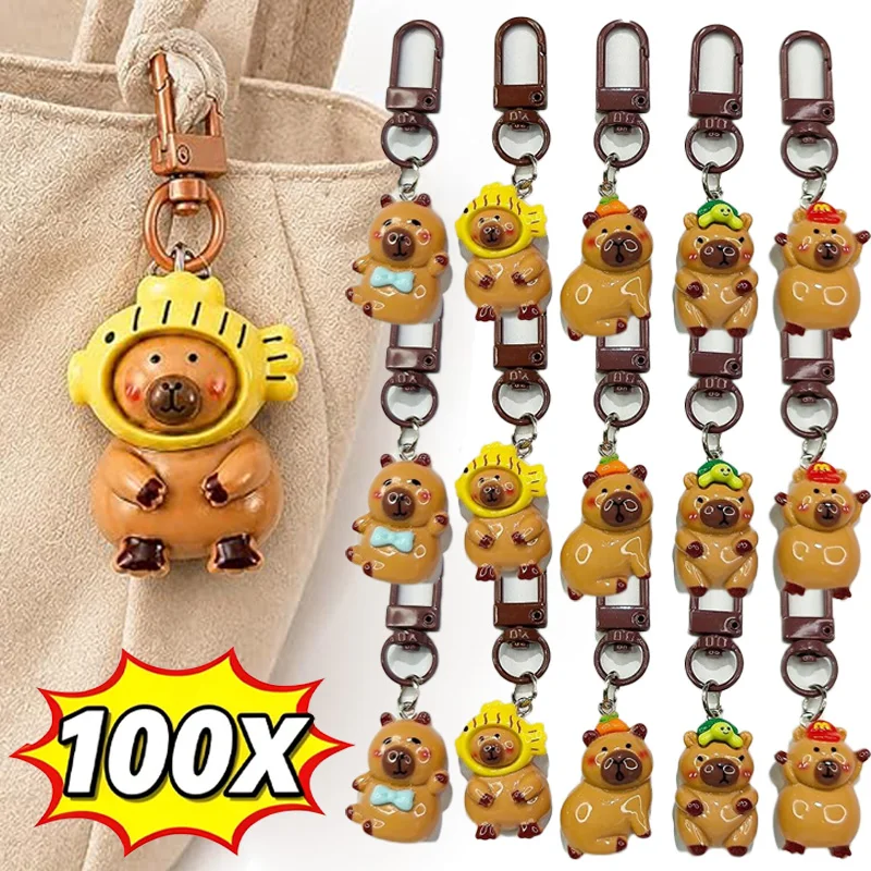 Kawaii Resin Mini Capybara Keychains Charms Cartoon Animal Bag Earphone Keychain Cute Car Pendants Decoration Keyrings