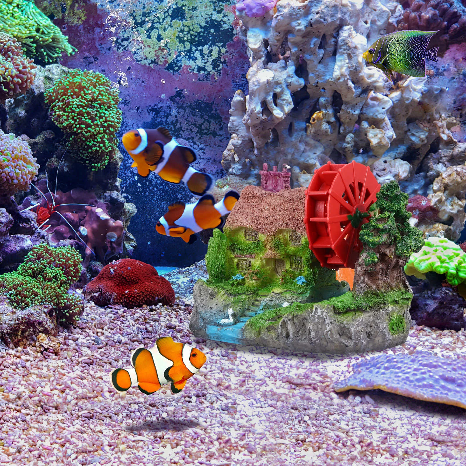

Windmill House Fish Tank Decoration Realistic Scenery Aquarium Landscape Resin Material Ideal Hiding Place Micro Decor