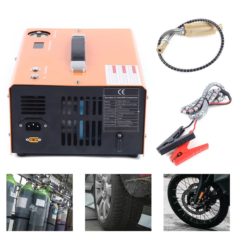 Air Compressor 30Mpa Vehicle High Pressure Air Pump Auto Stop Powered By 12V Vehicle Dc/ Household 110V Ac w/Oil Humidity Filter