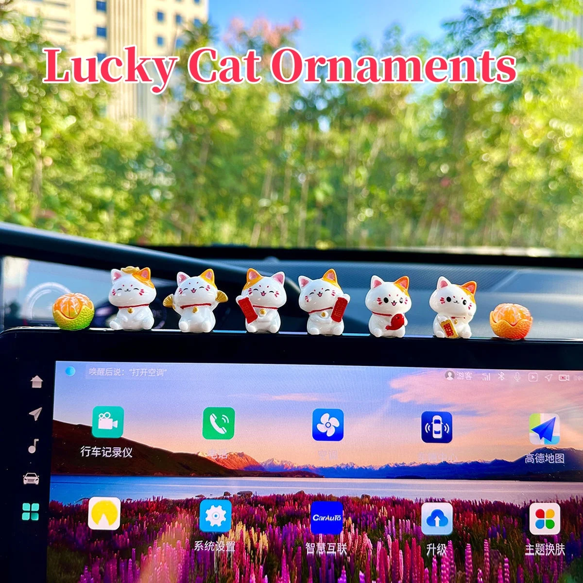 

Car Colorful Lucky Cat Ornaments Car Dashboard Center Console Cute Resin Maneki-Neko Auto Interior DIY Decoration Accessories