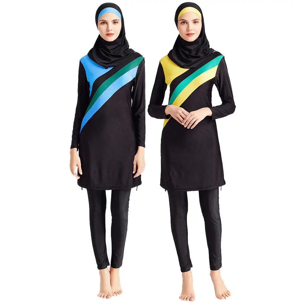 

3pcs Plus Size Modest Swimwear Muslim Women Hijab Swimsuit Hat Tops Pants Bathing Suit Islamic Conservative Beachwear Burkini