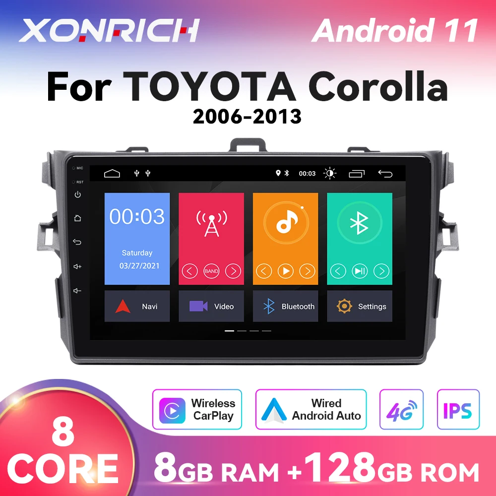 Carplay 8G+128G Android 12 Car Radio Player For Toyota Corolla E140 E150 2006 2007 2008 2009 2010-2013 GPS Multimedia Navigation