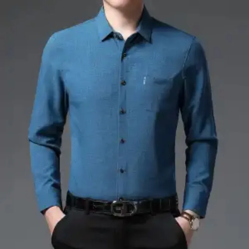 Мужские универсальные деловые рубашки из хлопка и льна, повседневная рабочая одежда, рубашки с длинными рукавами и карманами