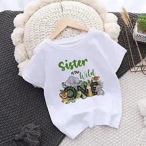 Wild One Family Matching Birthday T-shirts Mom and Dad Bro Sis Baby Party Clothes 1st Birthday Safari Jungle Family Look Outfits