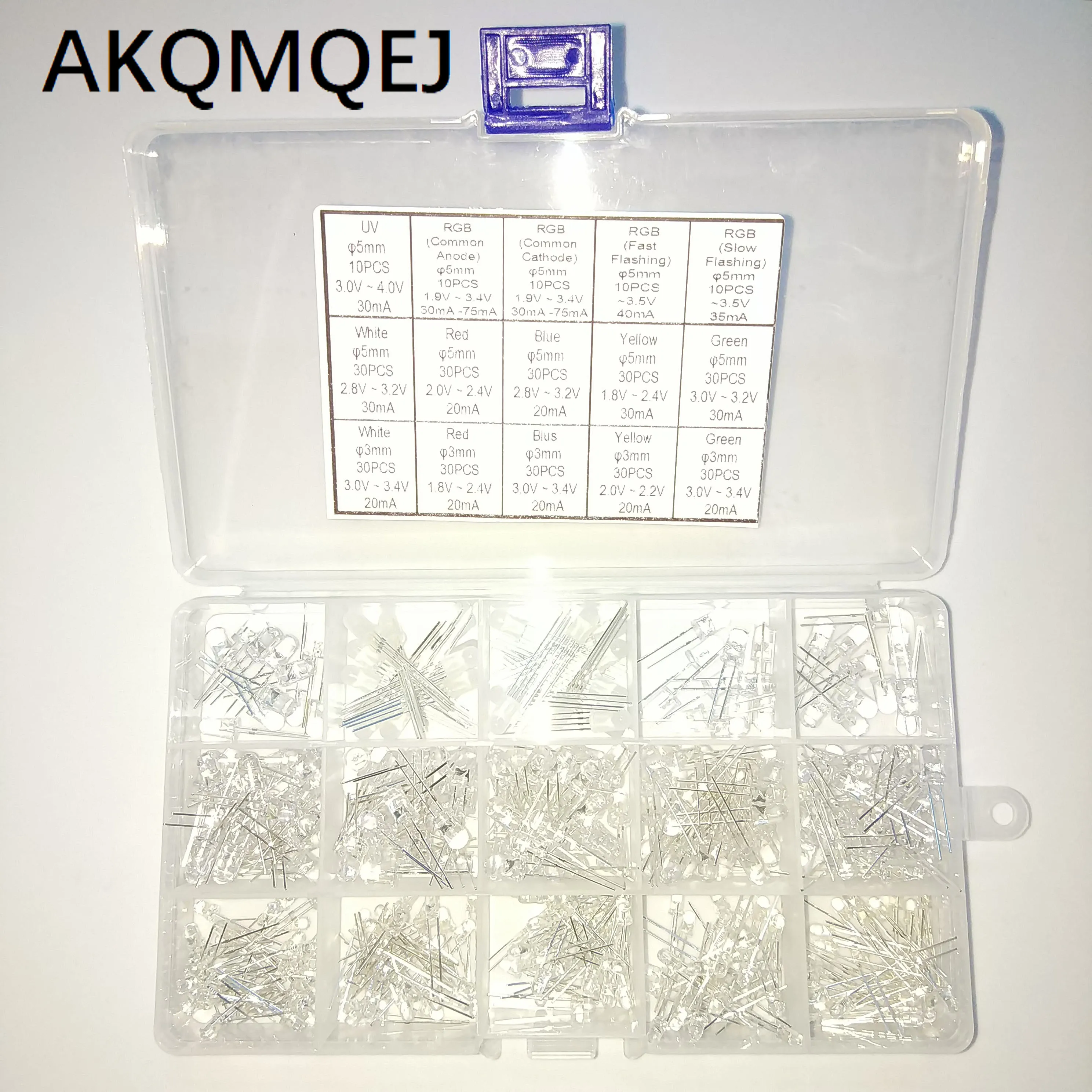 300 PCS Low Light Attenuation Low Power UV LED UV Light Emitting Diode RGB Anode/Cathode/Scintillation Light Sample Box