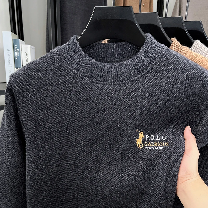 

2025 свитер с высоким воротником и подкладкой, осенне-зимний стиль, мужская модная брендовая внутренняя трикотажная рубашка