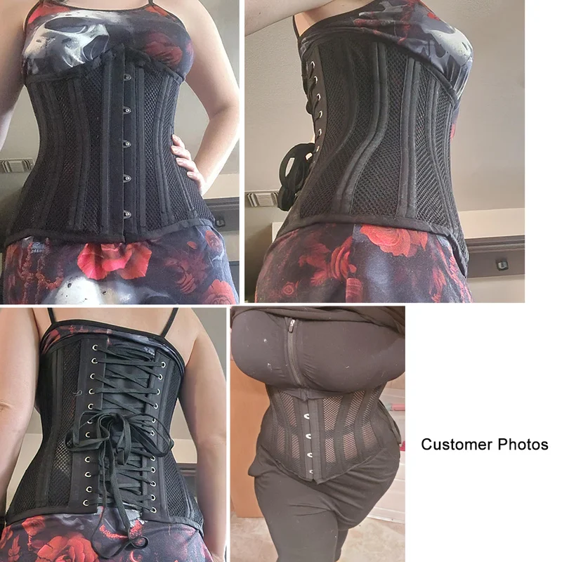 Hourglass Waist Trainer With Steel Boned Black Mesh Underbust Corset Tight Extreme Curve Waist Cincher Shaper Slimming Women
