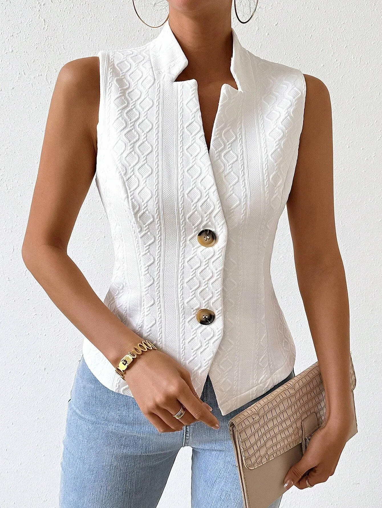 Spring and Autumn Style Sleeveless Blazer for Women, Versatile for All Occasions, Casual Suit Jacket, Buttoned Blouse, Top Coat
