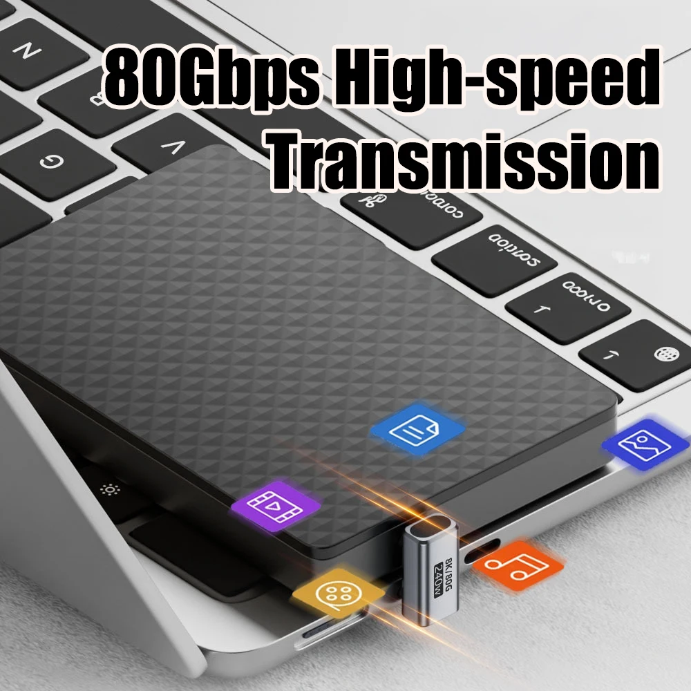 240W 80Gbps 8K@60Hz USB C Adapter USB-C Male to Female Adapter USB4 Connecter for Thunderbolt 5/4/3 Laptop iPhone 16 Pro Max Mac