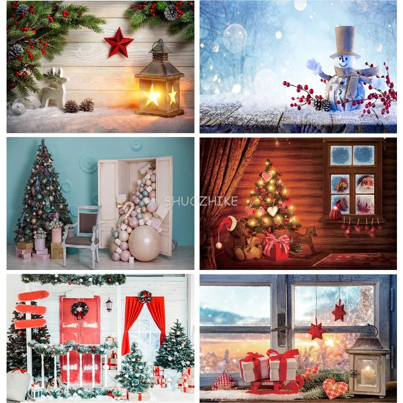 

SHUOZHIKE Christmas Theme Photography Background Snowman Christmas tree Portrait Backdrops For Photo Studio Props DHT-03