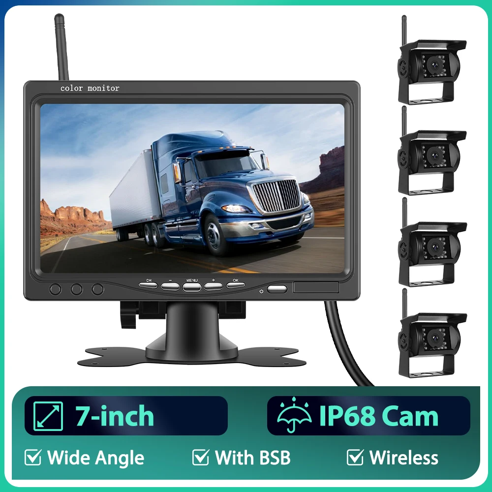 Podofo 7 Zoll Rückfahrmonitor Drahtlose Kamera Wasserdichte HD Digitale Rückfahrkamera IR Nachtsicht Rückfahrkamera Backup-Kamera