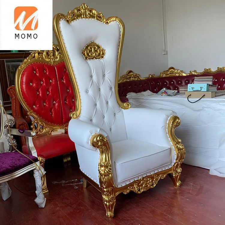 European Cheap Wedding High Back Sofa Gold Luxury Royal Groom And Bride Crown Queen King Throne Chair For Sale