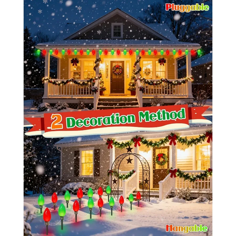 12 حزمة جامبو الأحمر والأخضر المكونات في C9 أضواء عيد الميلاد في الهواء الطلق LED أضواء المسار مقاوم للماء الفراولة ضوء عيد الميلاد ديكورا