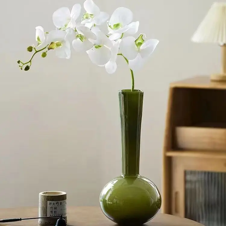 French Medieval Glass Vase with High Quality Living Room Decorative Ornaments Phalaenopsis Aquatic Flower Arrangement