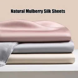 1PC Natural Mulberry Silk Flat Sheet Solid Color Bed Sheet High End Soft Smooth Bed Linen Single Double Queen King Size Bedding