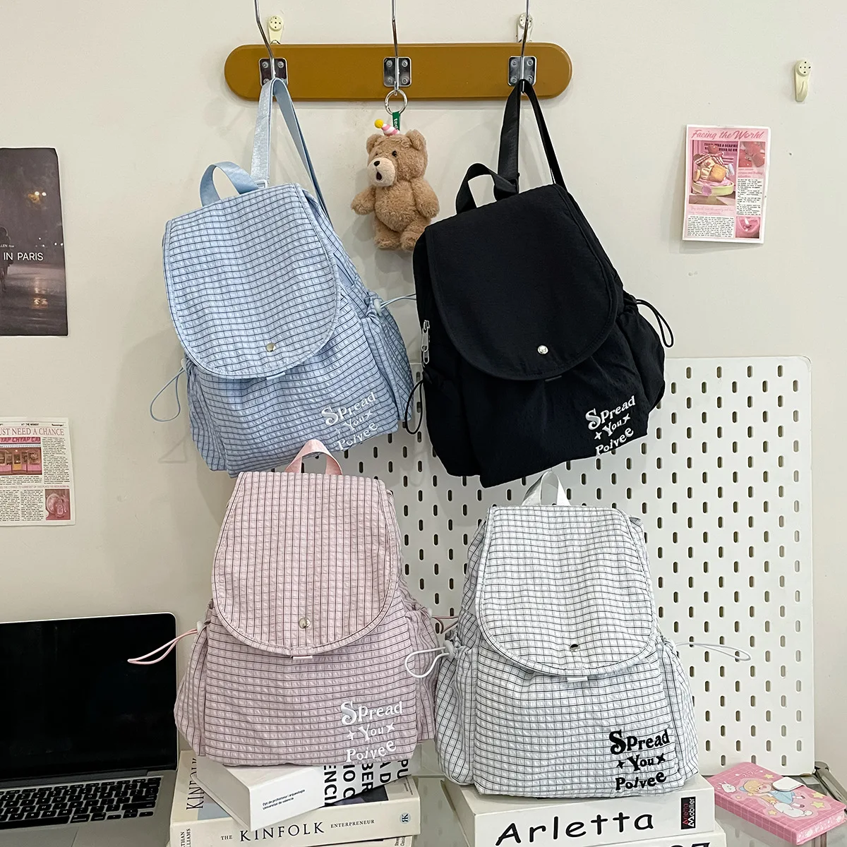 

Нейлоновый водонепроницаемый рюкзак для милых девочек-подростков — с регулируемыми бретелями и откидной крышкой для поездок на работу и путешествий.