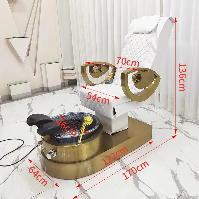 Spezieller goldener Handlauf mit luxuriösem Massage-Fußsofa aus weißem Leder, Surffunktion, Maniküre-Spa-Stuhl