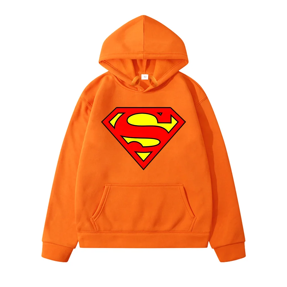 Superman Classic Logo Hooodies Boy Superhero Print Sweatshirts Children's Long Sleeve Loose Pullovers New Fashion Kids Clothing