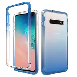 삼성 갤럭시 S10 / S10 플러스 S10 + 하이브리드 충격 방지 쉘 듀얼 레이어 클리어 커버에 대한 고급 두꺼운 캔디 컬러 투명 케이스