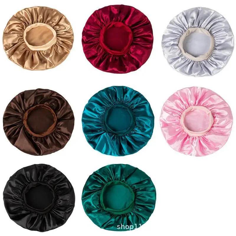 Soft Satin Sleep Cap Multi‑Color Wide Elastic Band Anti‑Frizz  Night Sleep Hat For Curly Hair Overnight Hair Care