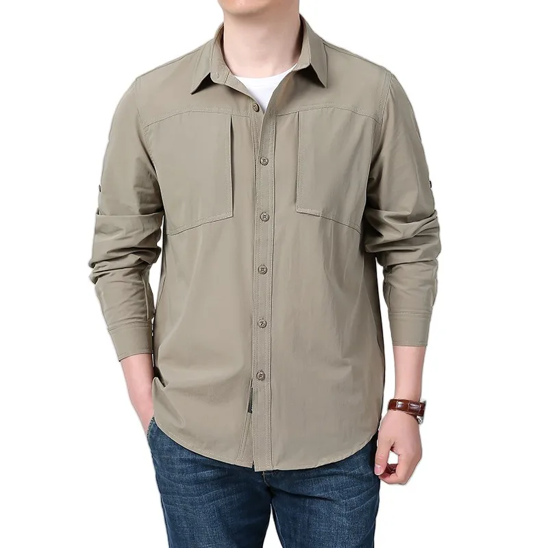 Men's Cargo Work Shirt with Pockets Mens Quick Dry Breathable Long Sleeve Fishing Shirts Outdoor Camping Safari Hiking Shirts