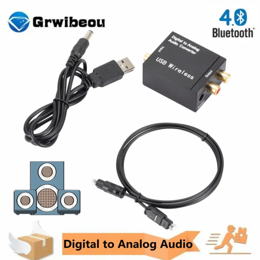 

Digital to Analog Audio Converter RCA R/L Output Audio Adapter DAC Amplifier Box for Coaxial Optical SPDIF Bluetooth 4.0 Decoder