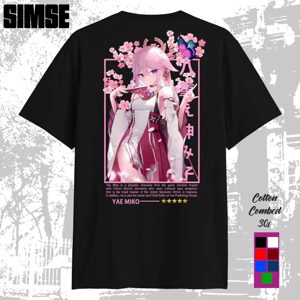 Baju Kaos Pria Distro Sablon DTF YAE MIKO SAKURA GENSHIN IMPACT Kaos Anime Jepang Game Genshin Impact SIMSE.ID