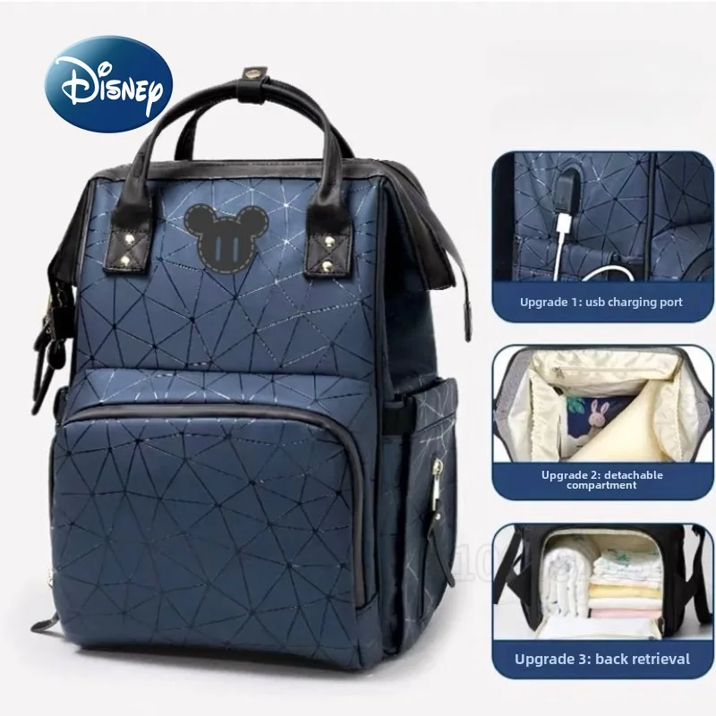 Nueva bolsa de pañales de Mickey de Disney, mochila de marca de lujo, tendencia de moda, bolsa de bebé, bonita bolsa de pañales para bebé de dibujos