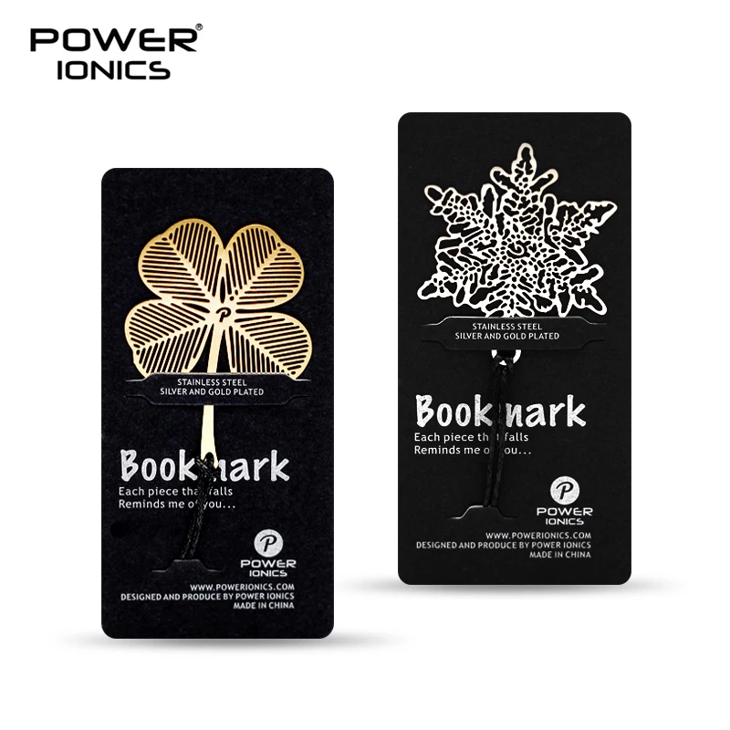 POWE IONICS 6PCS Gold Silver Plated 316 Stainless Steel Bookmark Snow Flake Clover Leaf Pendant Book Clip Friends Student Gifts