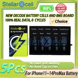 5pcs StellarXcell  DecodeBattery Genuine Parts No Pop Up Message for iPhone battery11promax 12pro 13mini 14Plus 15