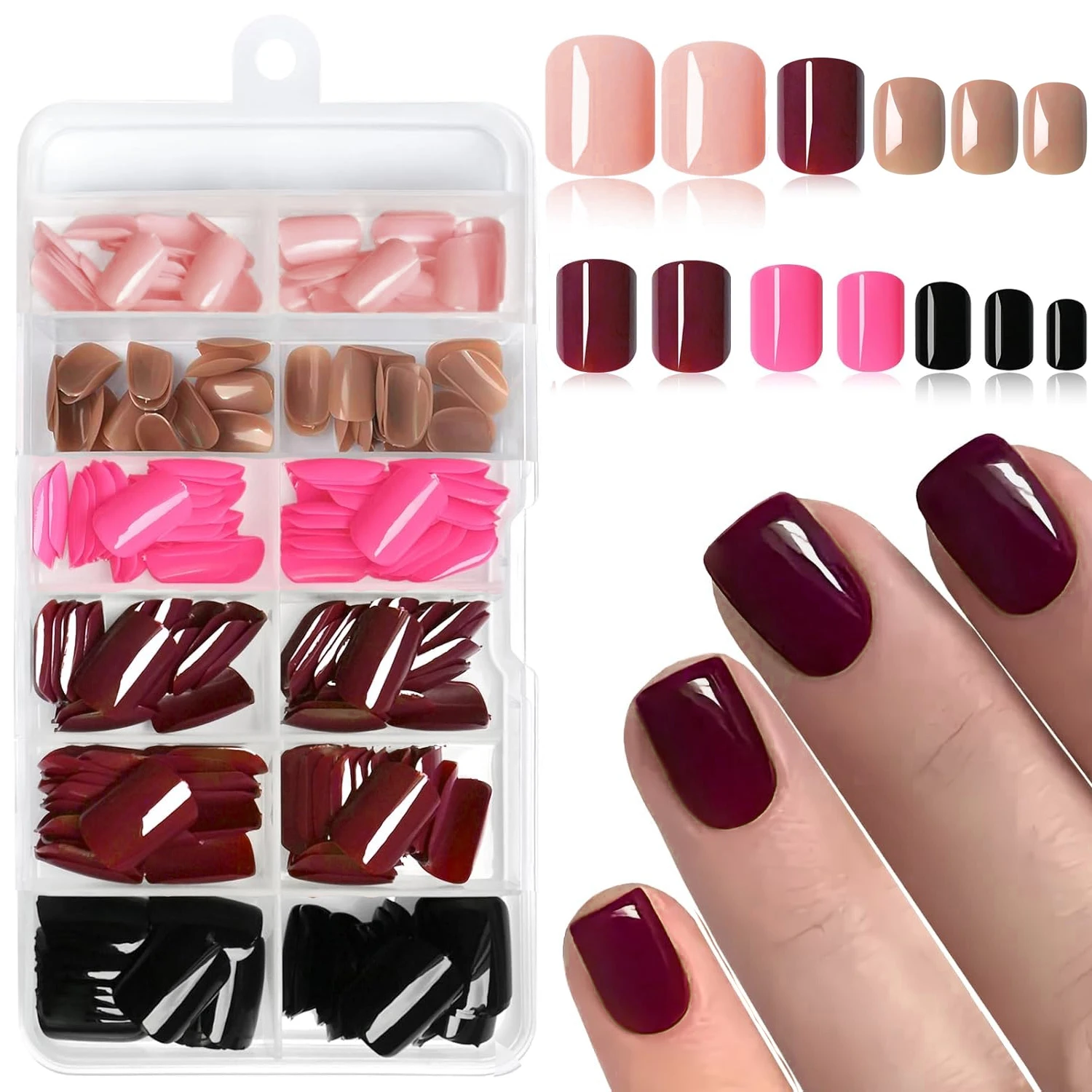 144 Stück gepresste französische kurze quadratische künstliche Nägel im einfarbigen Design, wiederverwendbare künstliche Acrylnägel sind für Heimwerker geeignet