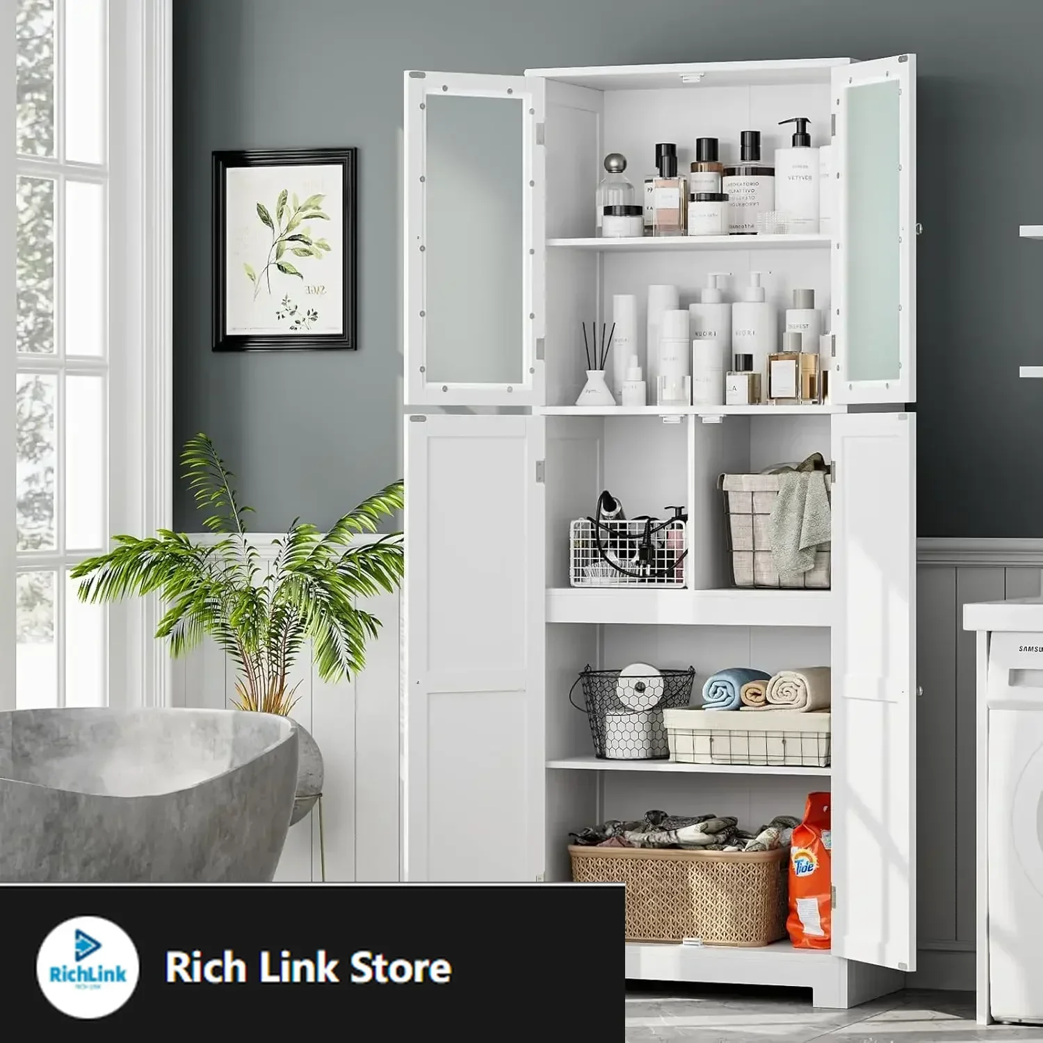 

Высокий шкаф для хранения 67 дюймов, кухонный шкаф с полками для ванной комнаты, кухни, прачечной, гостиной, прихожей