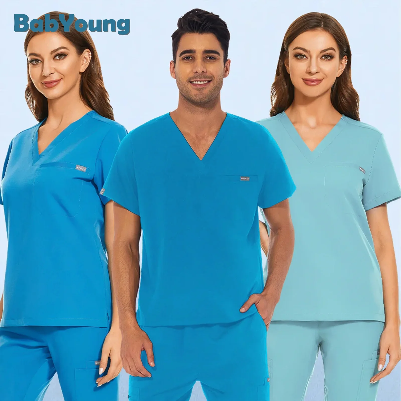 

Operating Room Uniform Men Tops Short Sleeve Nurse Clothes Doctor Workwear Unisex Medical Costume Dentistry Scrubs Shirts