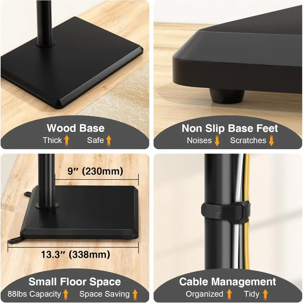 Height Adjustable TV Stand for 32-60 Inch TVs up to 88 lbs, Wood Base Mount Stand with Adjustable Height for Flat and Curved Scr