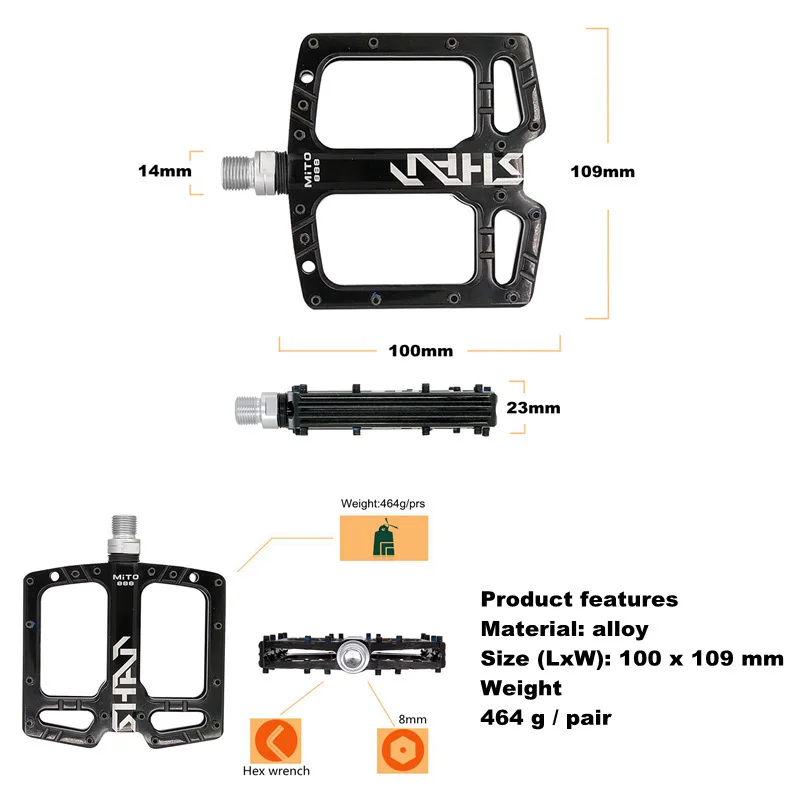 Pédales de vélo en aluminium ultraléger, 3 roulements, accessoires de cyclisme, plate-forme creuse polie, anti-aldes, VTT, route de montagne