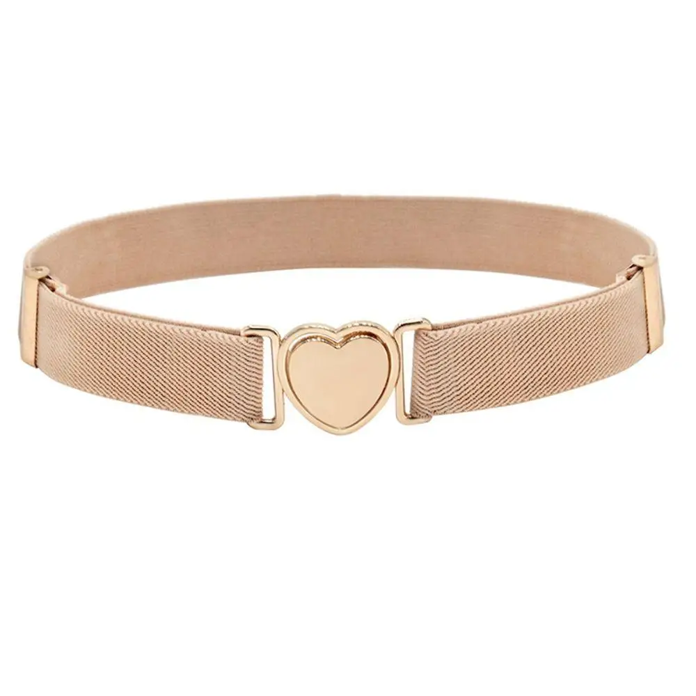 

Simple Elastic Girl Boys Alloy Solid Color Punch-free Waistband Children Stretch Belts Waist Belt Heart Shape Buckle