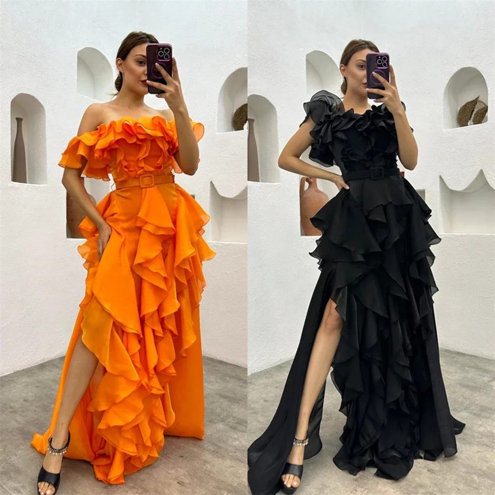 Customized Prom Dresses Fashion Exquisite Off-the-shoulder Ball Gown Celebrity Layered Chiffon Occasion Evenin