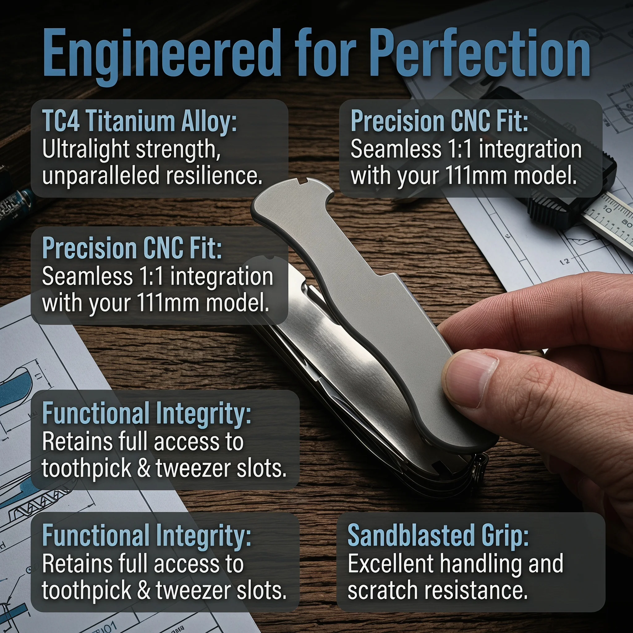 Custom Titanium scales Handle For 111mm Victorinox Swiss Army Knives Liner Lock 0.8461.MW4DE Centurion Rescue Tool