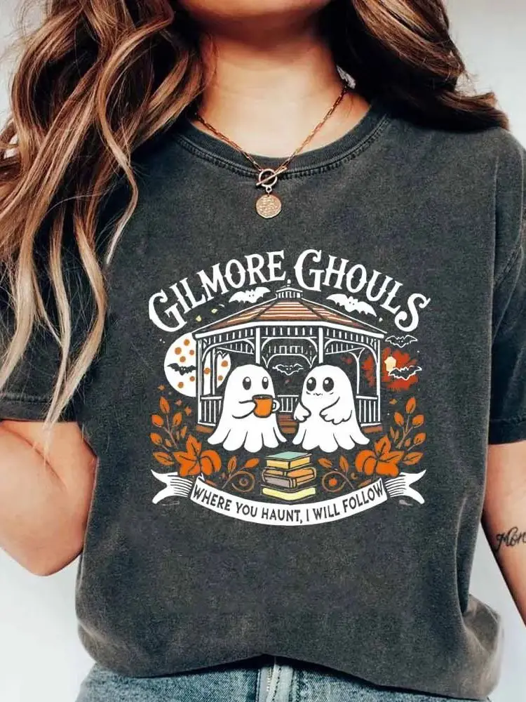

Gilmore Ghoul loween ort Sve T-irt Fall Vibes Casual Sle ex Comfortable Fabric Faionable Ladies' Tee