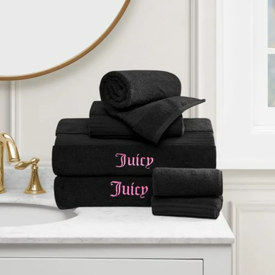 

Bathroom use, 100 cotton, black, ultra-soft and highly absorbent luxury 6-piece towel set with 2 bath towels, 2 hand towels, an