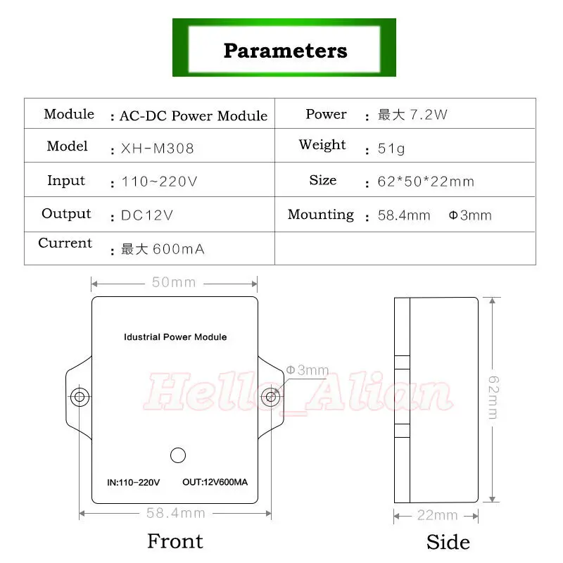 XH-M308 AC-DC Isolated Power Supply Module Volt Converter 110V 120V 220V 230V to DC 12V 7.2W Electrical Cabinet Adapter