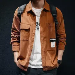 Street Casual Hipster Loose All-match Classic Lapel Long Sleeves Pocket Quilting Letter Men's Shirt Jacket Spring Autumn 2024