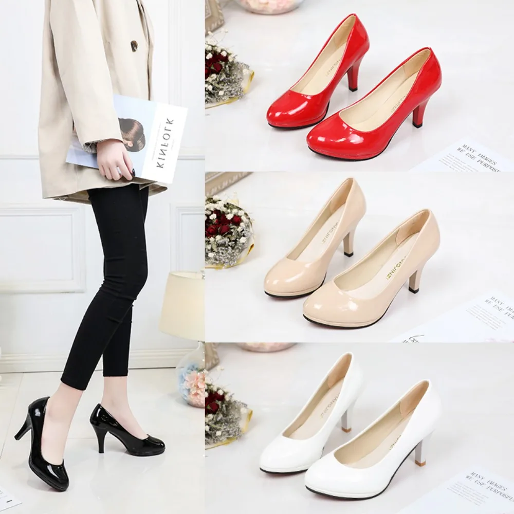 High Heels Shoes Women White Wedding Shoes Thick High Heels Fashion Party Pumps Footwear Yellow Red Big Size 34-42