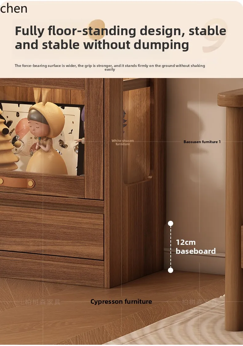 Armário de exibição CP Armário de exibição doméstico de prateleira de produtos de vidro de piso de madeira maciça